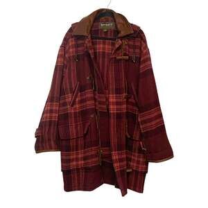 Vintage Timberland Weathergear Plaid Wool Duffle Coat with Hood and Leather Trim
